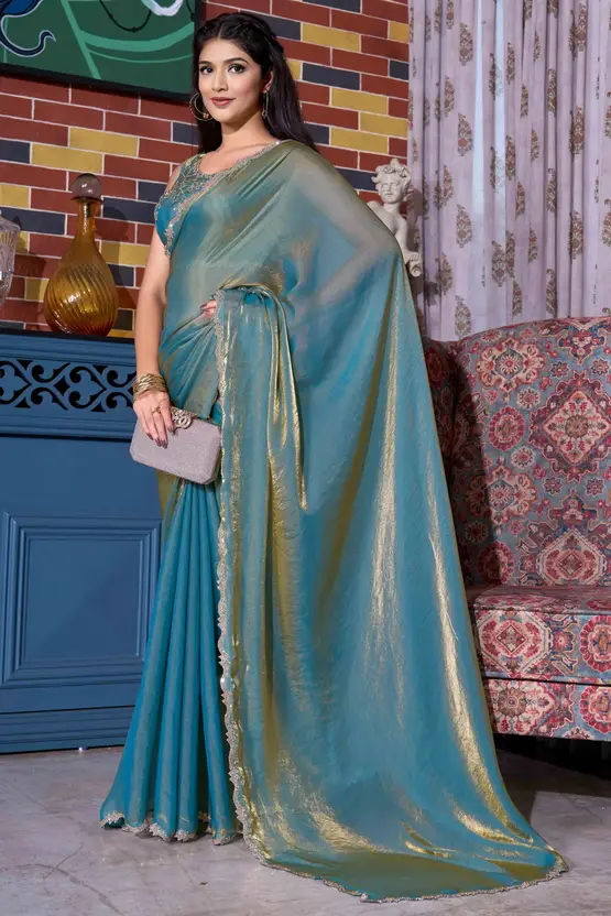 Silk Blend Saree  (Light Blue)