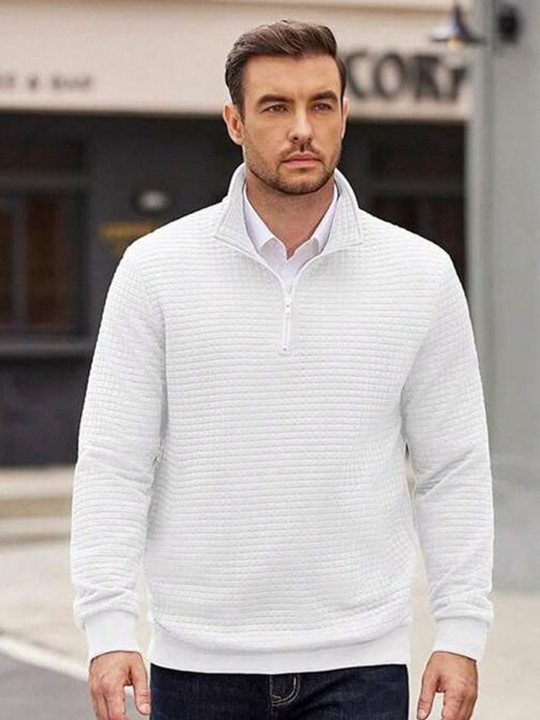 Men Quilted Design Long Sleeves Sweatshirt